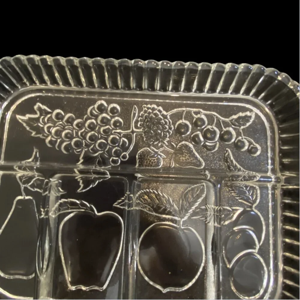 VINTAGE INDIANA GLASS -- Fruit & Relish Tray, 5 Sections, Fruit Design, Heirloom